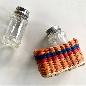 Vintage Salt & Pepper Shakers With Woven Basket